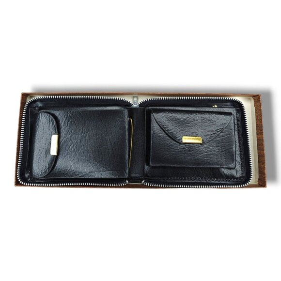 Vintage American Leather Industries Wallet Bifold Cowhide Split Leather Black - Picture 1 of 10
